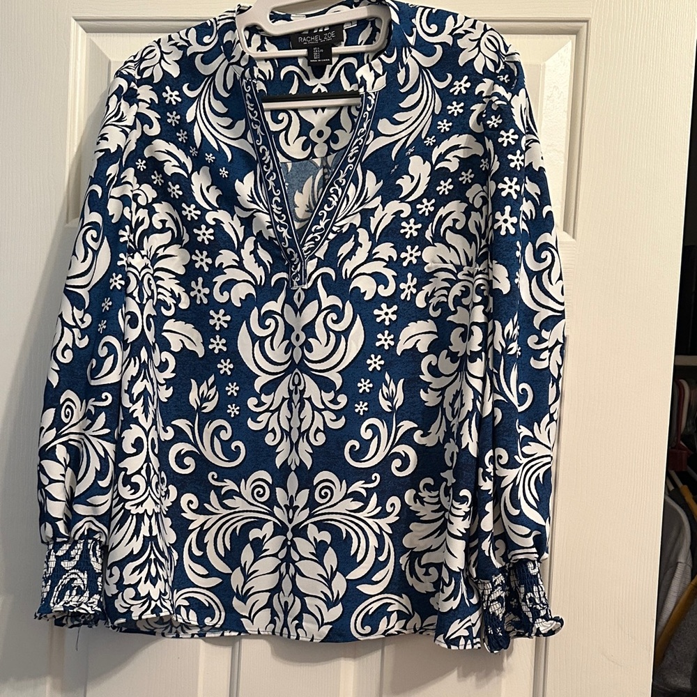 Rachel Zoe Royal Blue and White Patterned Blouse
